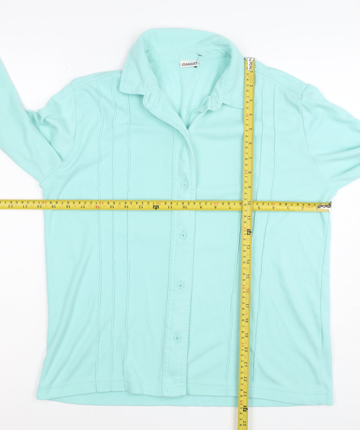 Damart Women’s Mint Green Size 14 Collared Long Sleeve Button-Up Top