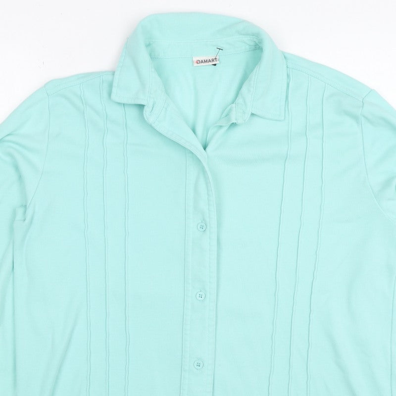 Damart Women’s Mint Green Size 14 Collared Long Sleeve Button-Up Top