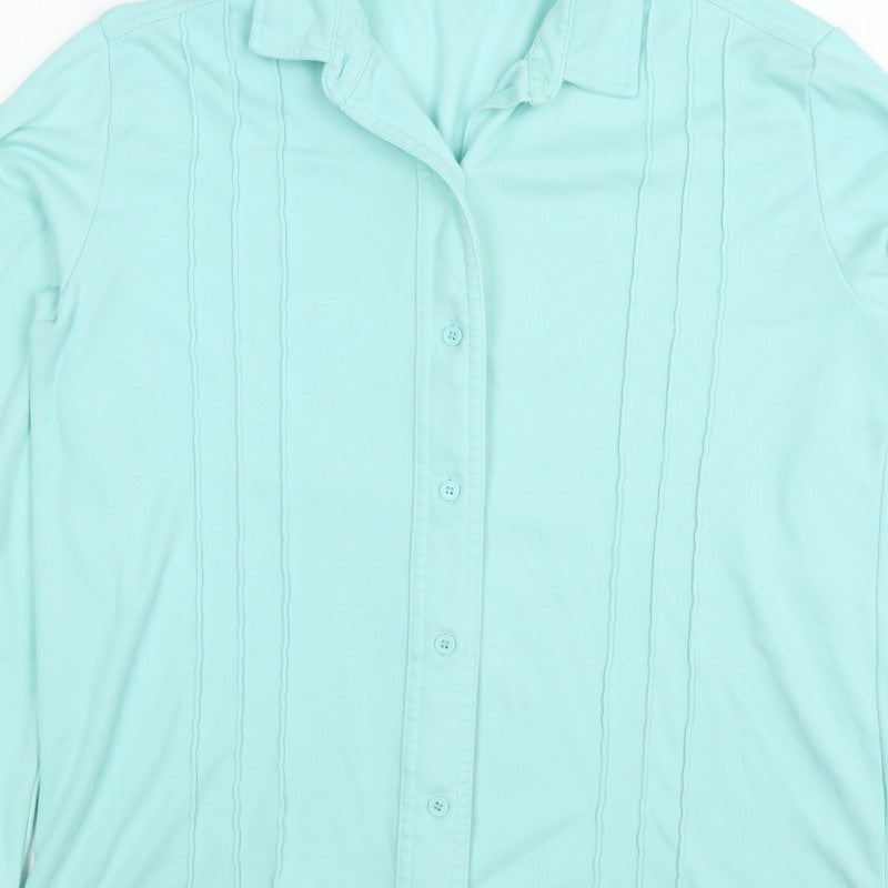 Damart Women’s Mint Green Size 14 Collared Long Sleeve Button-Up Top