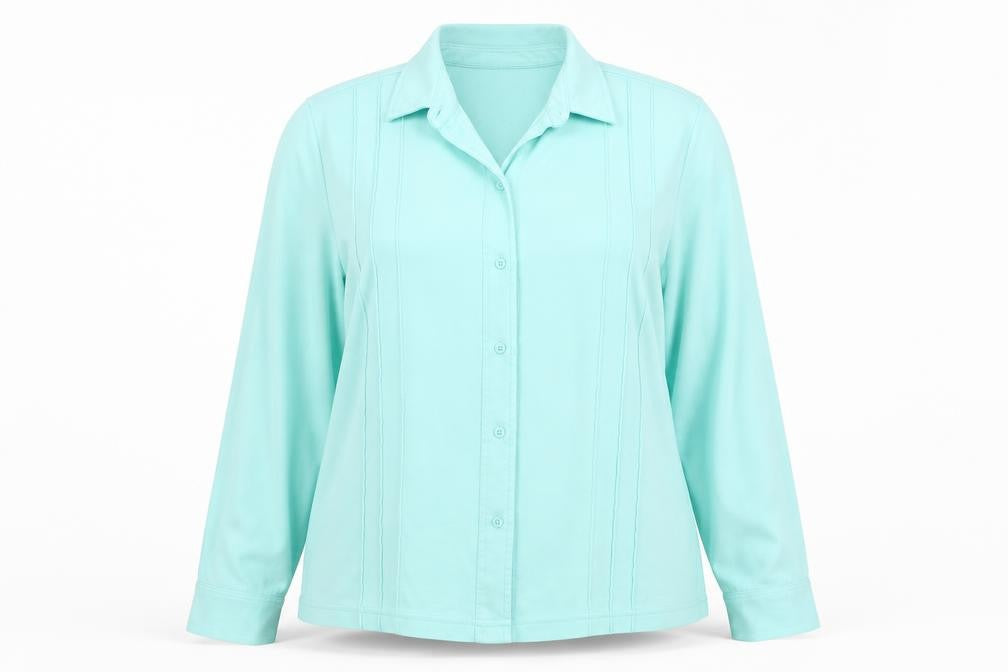 Damart Women’s Mint Green Size 14 Collared Long Sleeve Button-Up Top