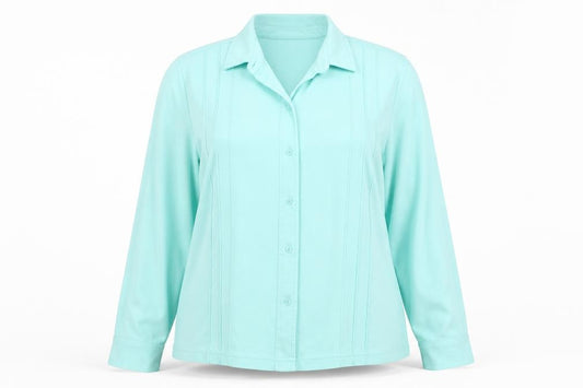 Damart Women’s Mint Green Size 14 Collared Long Sleeve Button-Up Top