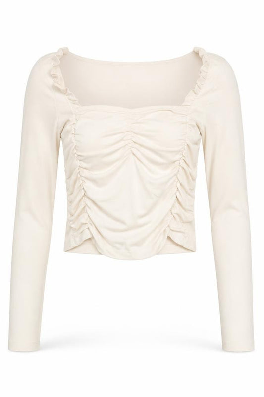 Pamela x NA-KD Women Ivory 2XS Cropped Ruched Square Neck Blouse