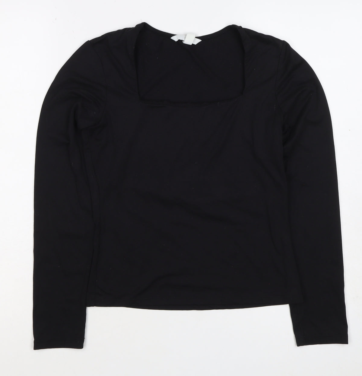 H&M Women's Black UK 10 Square Neck Long Sleeve Stretch Blouse