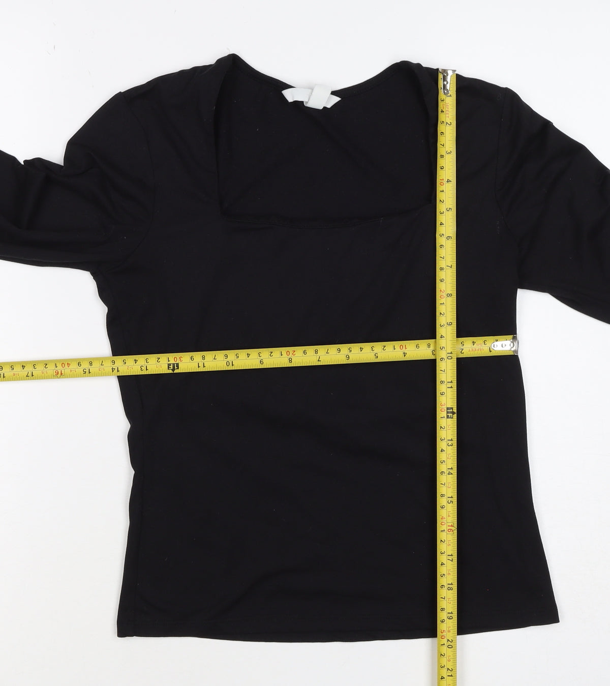 H&M Women's Black UK 10 Square Neck Long Sleeve Stretch Blouse