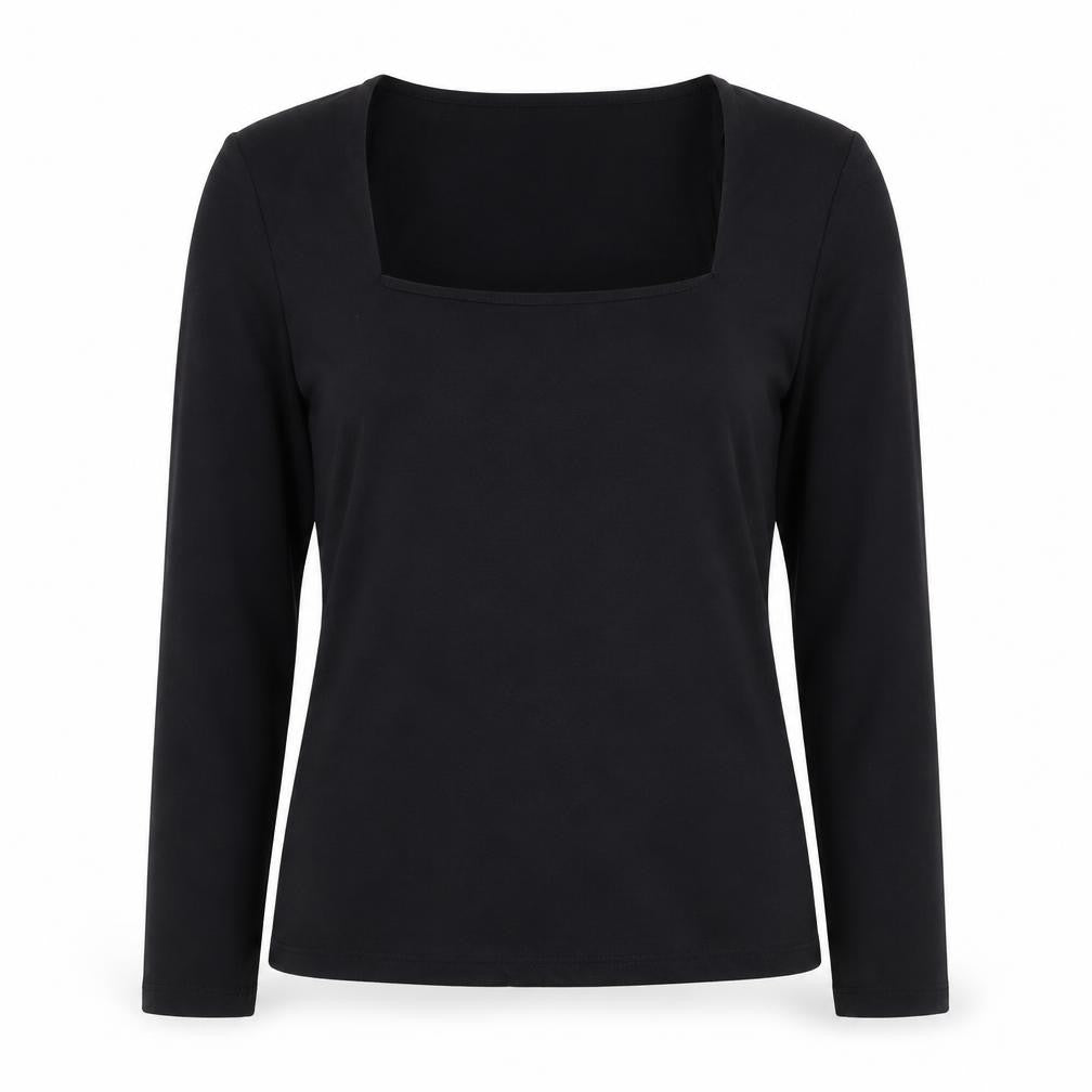 H&M Women's Black UK 10 Square Neck Long Sleeve Stretch Blouse