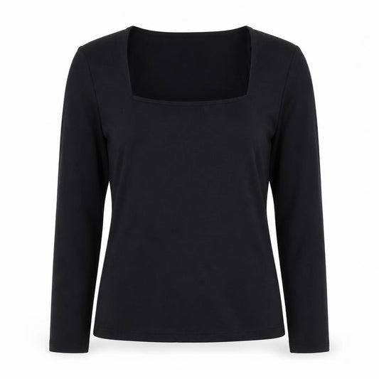 H&M Women's Black UK 10 Square Neck Long Sleeve Stretch Blouse