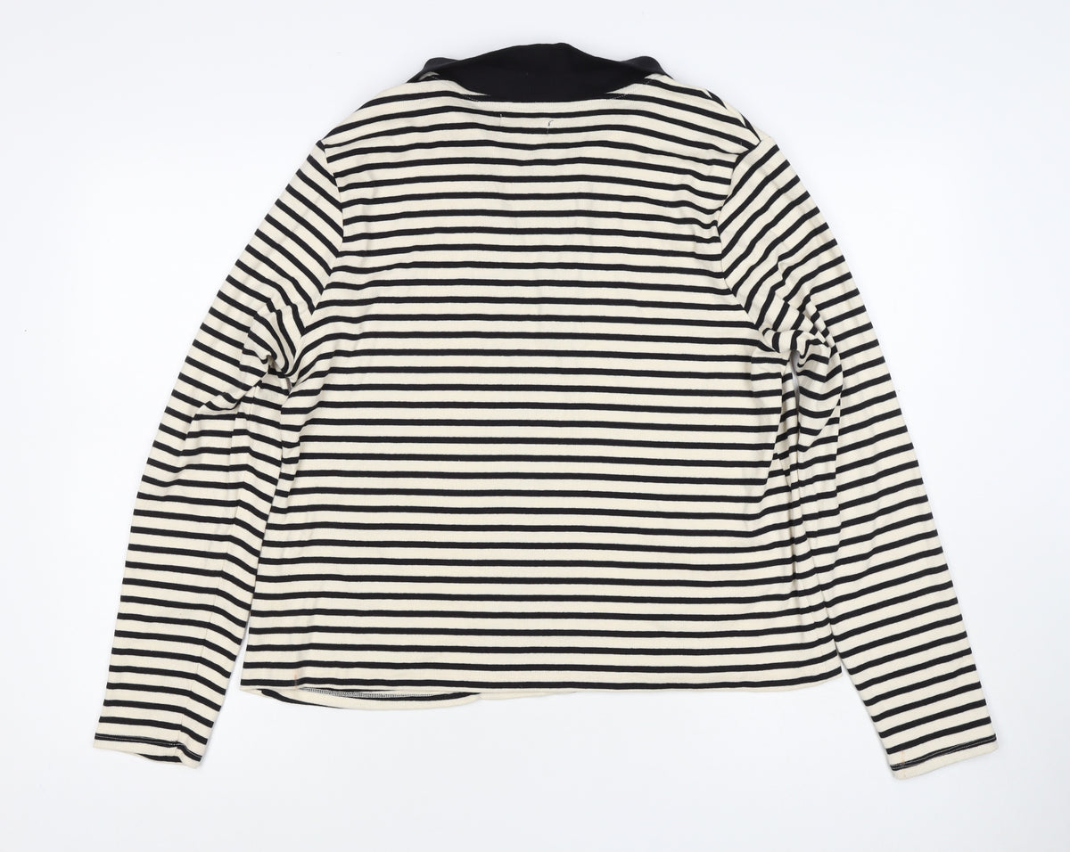 Et Vous Women's Black Ivory Stripe Collared Polo Top UK 20 Long Sleeve