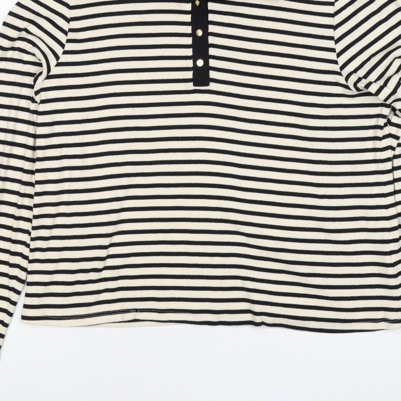 Et Vous Women's Black Ivory Stripe Collared Polo Top UK 20 Long Sleeve