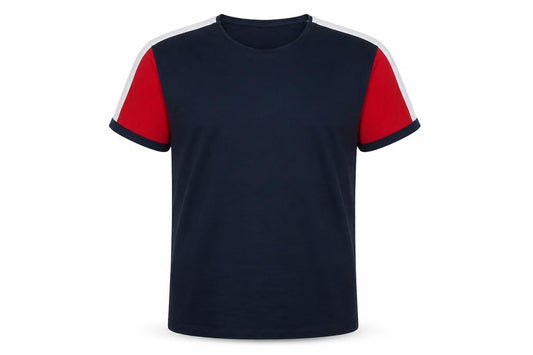 A&W85 Men’s M Navy Red White Colourblock Crew Neck Cotton T-Shirt