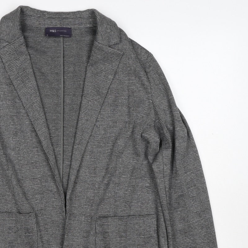 Marks & Spencer Women Grey Check Jersey Blazer Size 12 Workwear