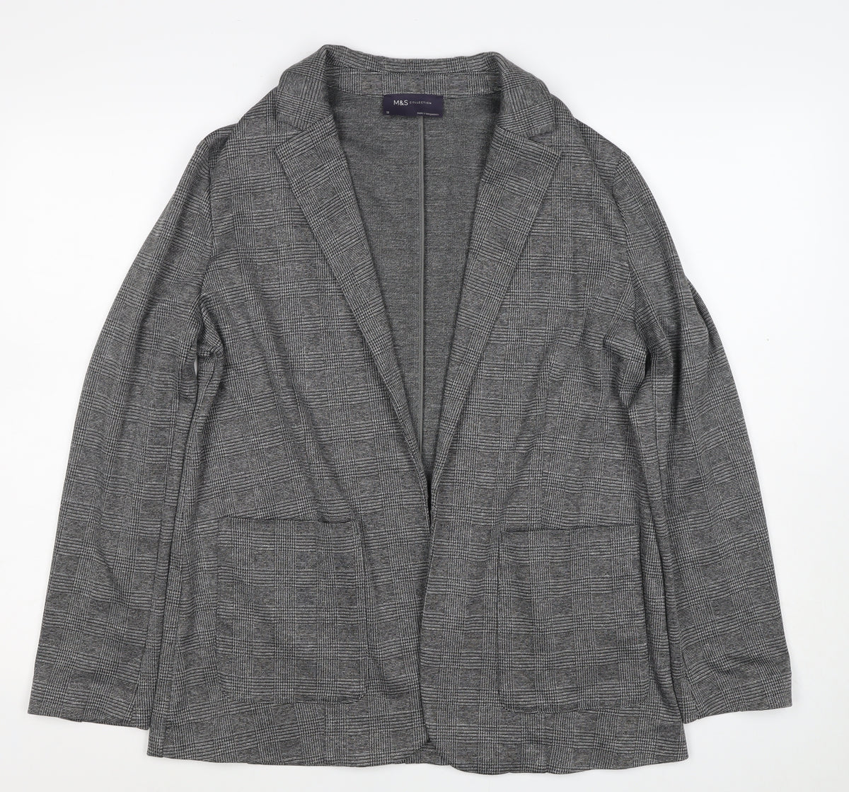 Marks & Spencer Women Grey Check Jersey Blazer Size 12 Workwear