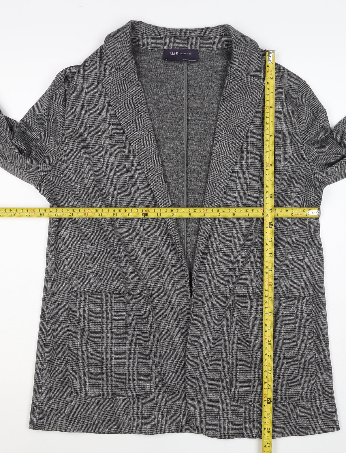 Marks & Spencer Women Grey Check Jersey Blazer Size 12 Workwear