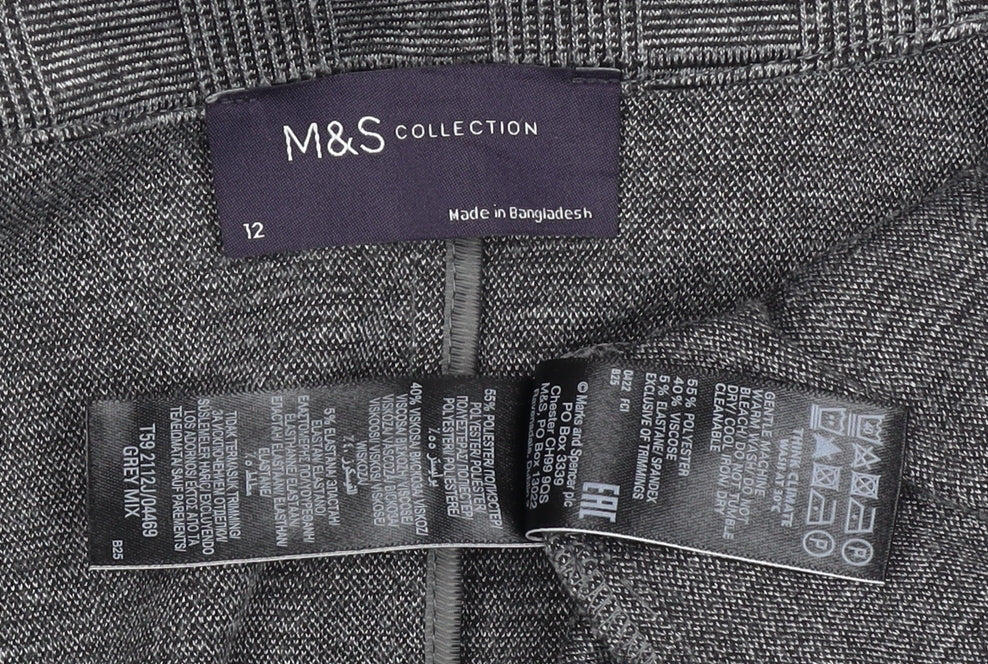 Marks & Spencer Women Grey Check Jersey Blazer Size 12 Workwear