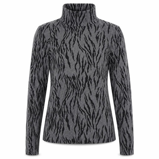Whistles Women Grey Zebra Print Roll Neck Long Sleeve Jersey Top UK 10
