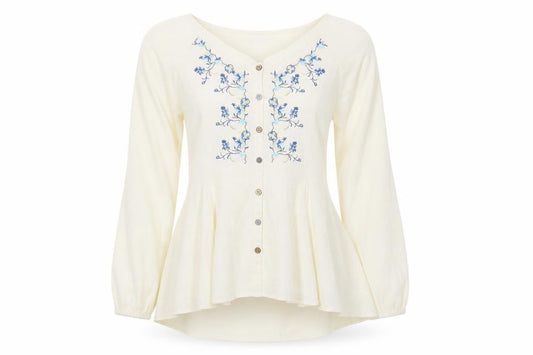 Joe Browns Women Ivory Size 12 Embroidered Floral Belted Tunic Blouse