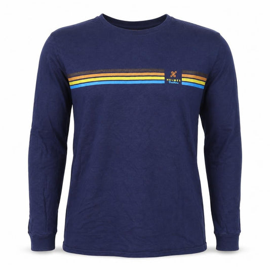 Holmes Brothers Men's Blue L Long Sleeve Retro Stripe Cotton T-Shirt