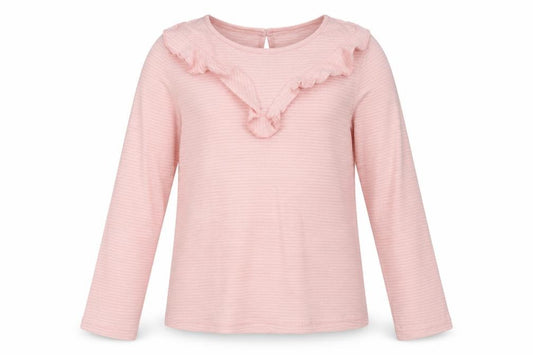 FatFace Girls Pink 10-11 Years Ruffle Stripe Long Sleeve T-Shirt