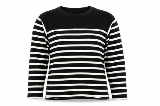 Zara Women Black White Striped Cotton Jersey Long Sleeve T-Shirt S