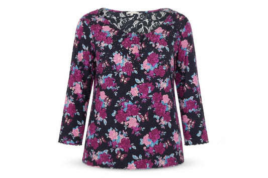 Lakeland Women’s Black Floral Lace Studded Long Sleeve Blouse M