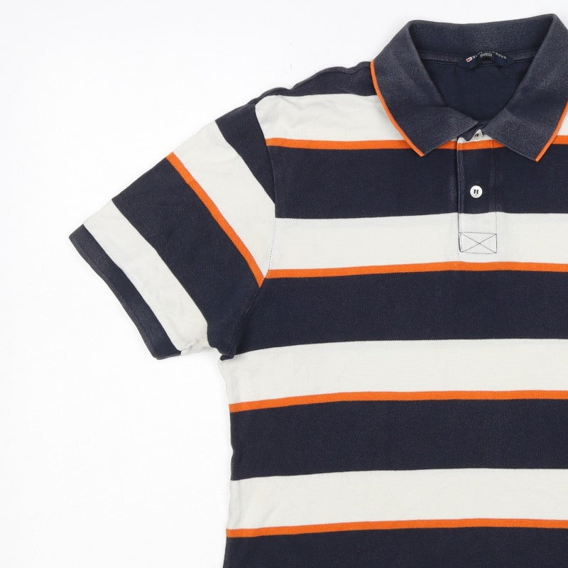 Blue Harbour Mens Navy Stripe Cotton Polo Shirt Small Classic