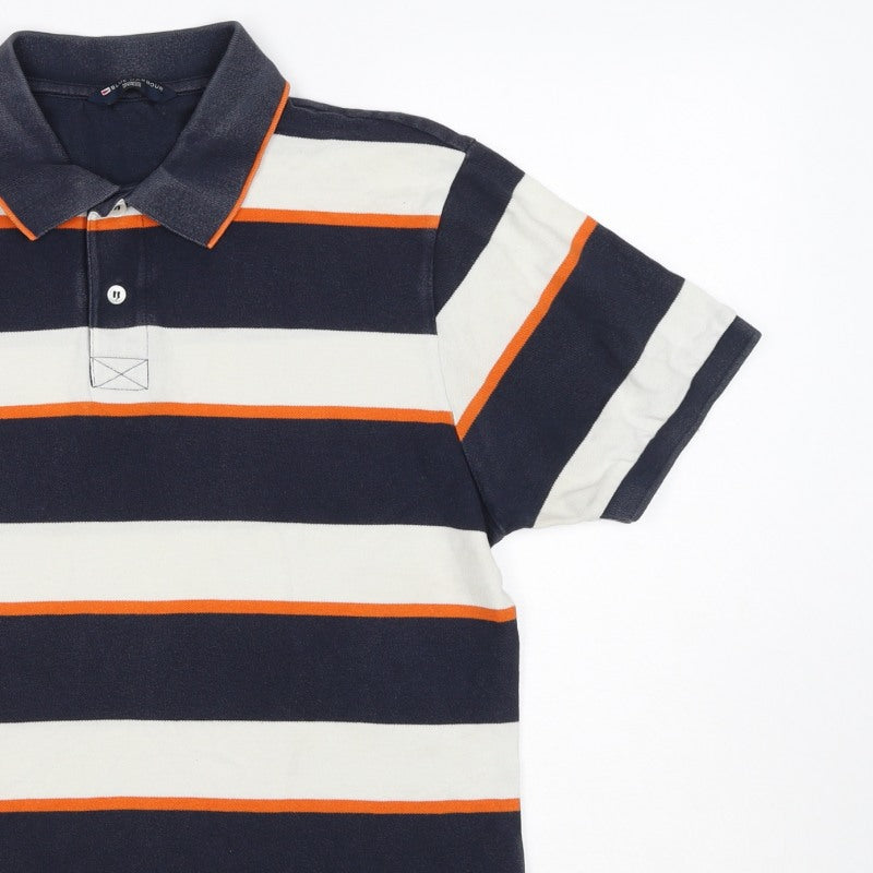 Blue Harbour Mens Navy Stripe Cotton Polo Shirt Small Classic