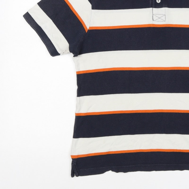 Blue Harbour Mens Navy Stripe Cotton Polo Shirt Small Classic