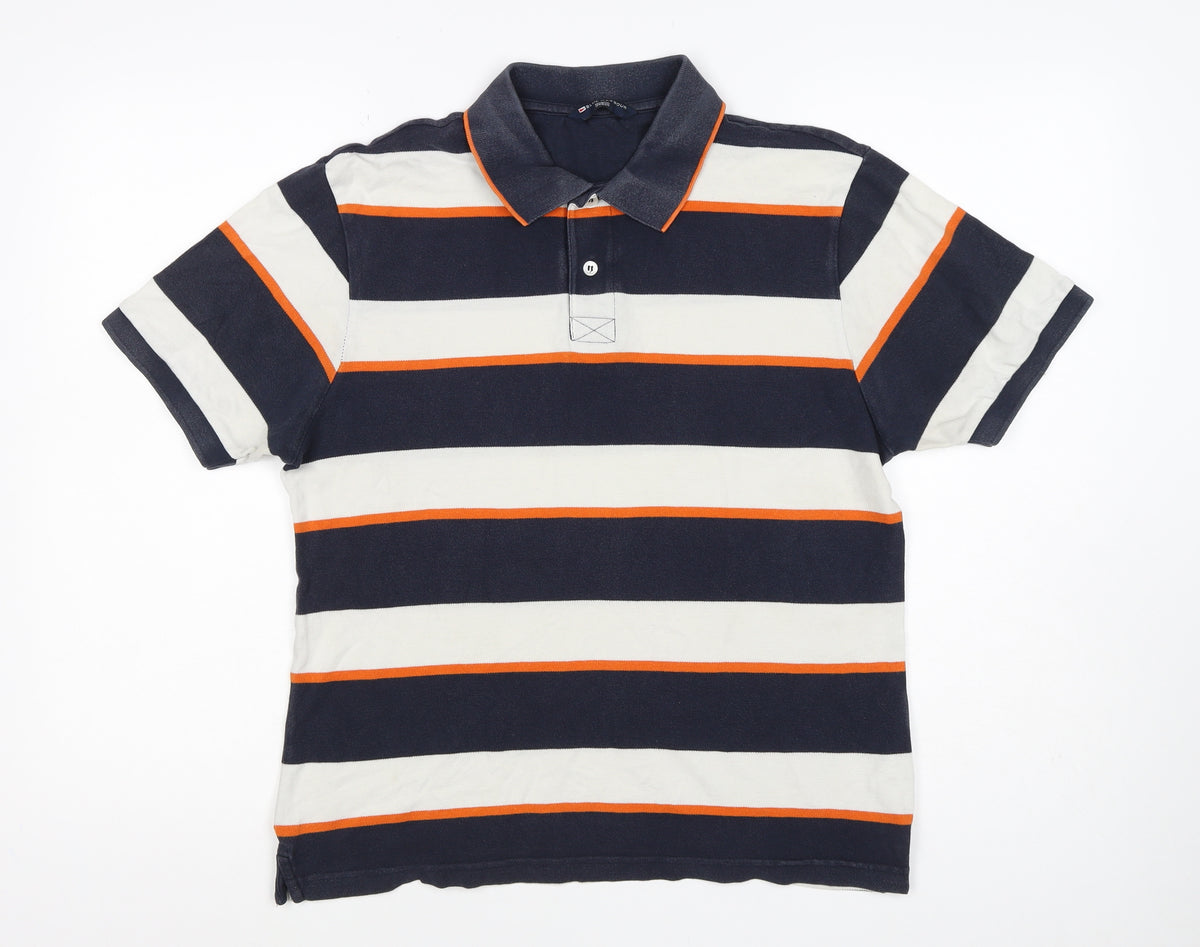 Blue Harbour Mens Navy Stripe Cotton Polo Shirt Small Classic