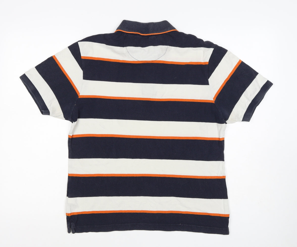 Blue Harbour Mens Navy Stripe Cotton Polo Shirt Small Classic