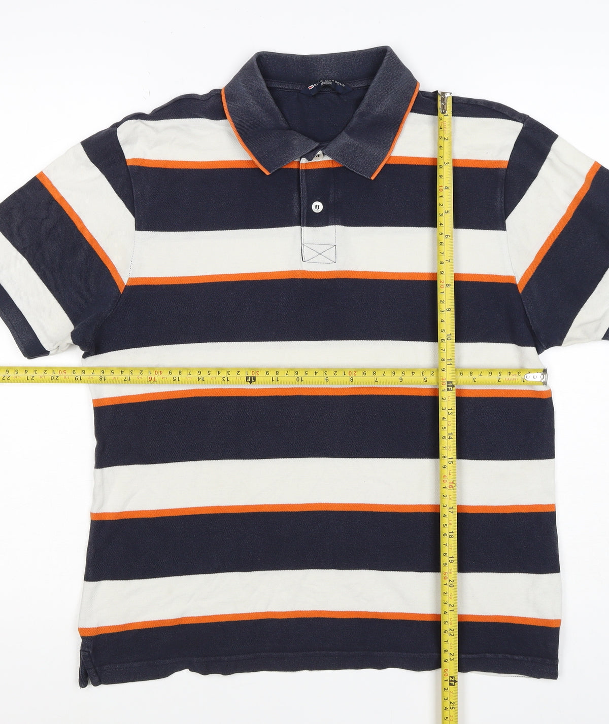 Blue Harbour Mens Navy Stripe Cotton Polo Shirt Small Classic