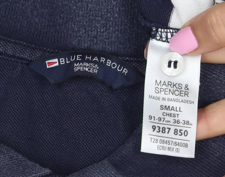 Blue Harbour Mens Navy Stripe Cotton Polo Shirt Small Classic
