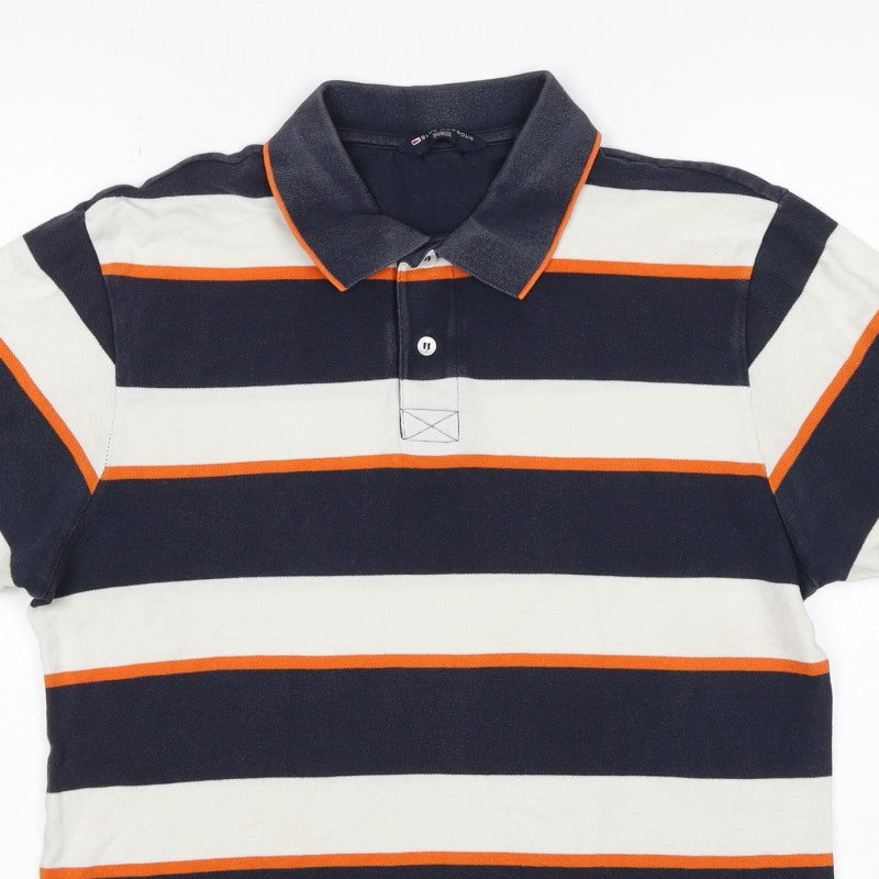 Blue Harbour Mens Navy Stripe Cotton Polo Shirt Small Classic