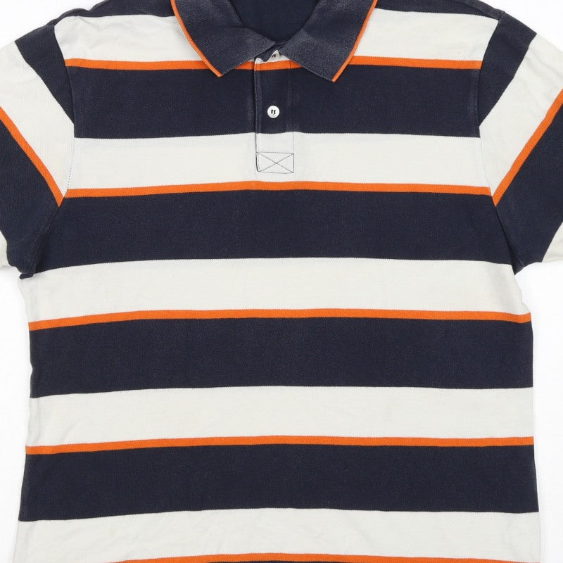 Blue Harbour Mens Navy Stripe Cotton Polo Shirt Small Classic