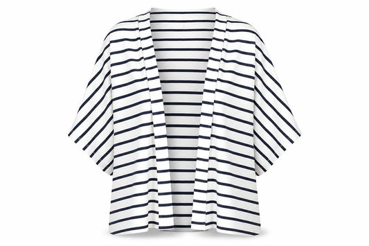 J by Jasper Conran Women White Navy Stripe Kimono Tie Blouse UK 16