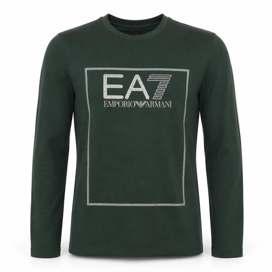 EA7 Emporio Armani Mens Green M Long Sleeve Logo Graphic T-Shirt