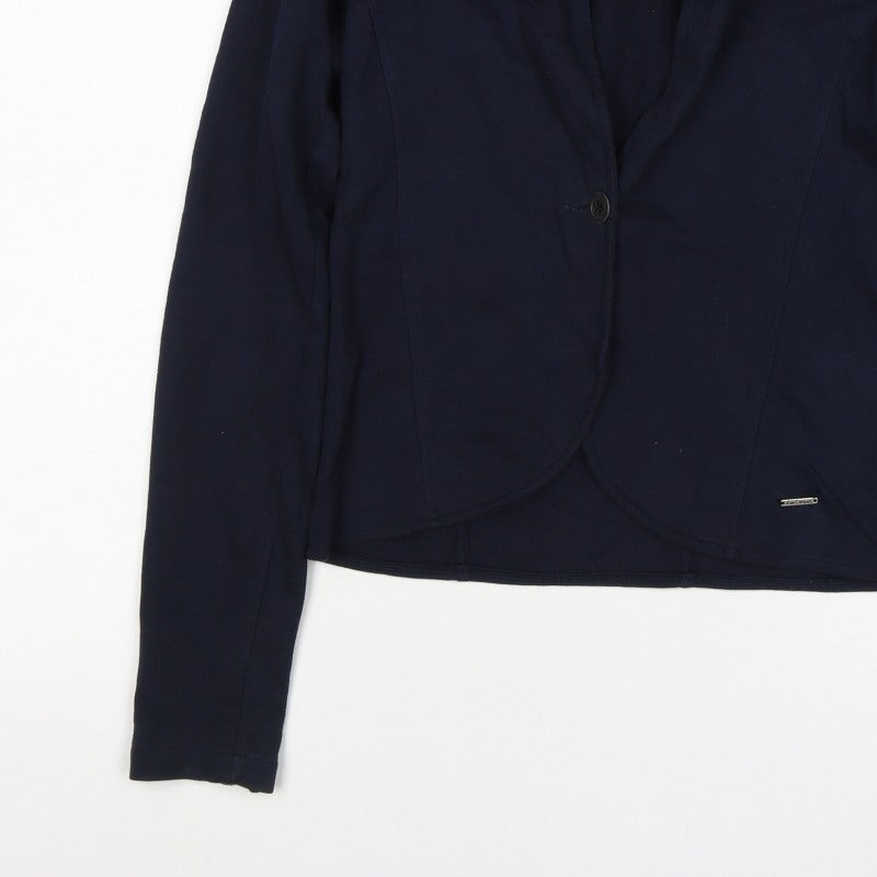 Lee Cooper Women Blue L Cotton Jersey One Button Blazer