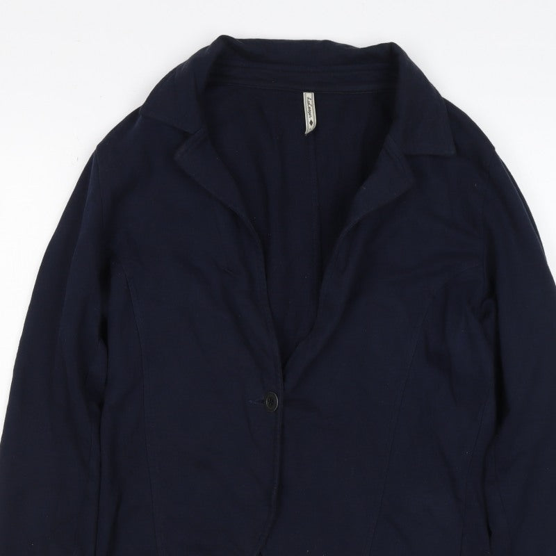 Lee Cooper Women Blue L Cotton Jersey One Button Blazer