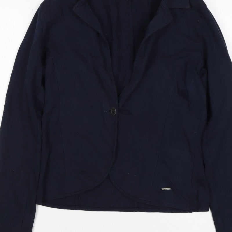 Lee Cooper Women Blue L Cotton Jersey One Button Blazer