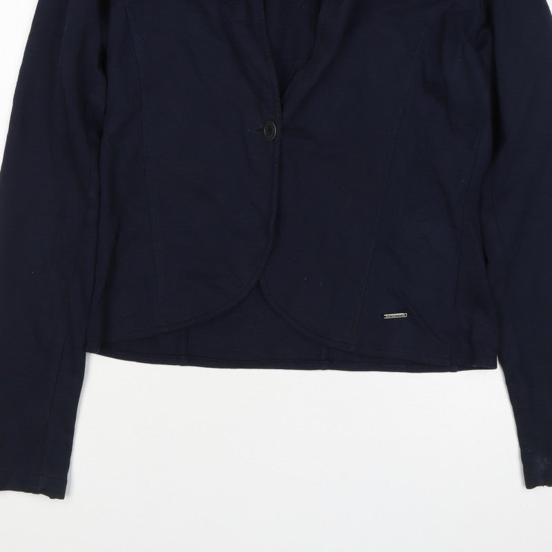 Lee Cooper Women Blue L Cotton Jersey One Button Blazer