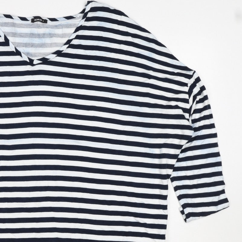 Roman Women’s Blue White Stripe V-Neck Tunic Top Size 18