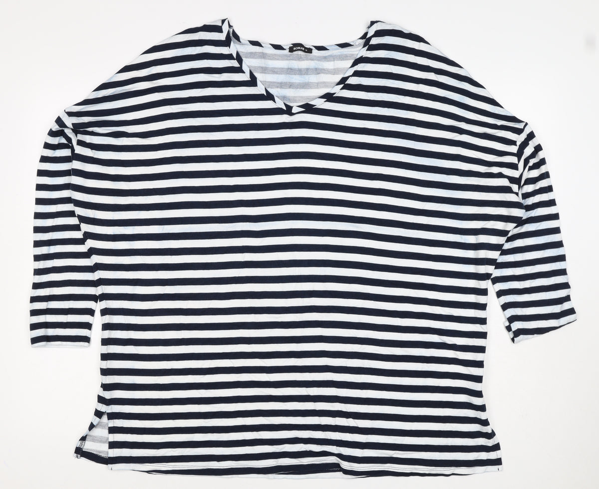 Roman Women’s Blue White Stripe V-Neck Tunic Top Size 18
