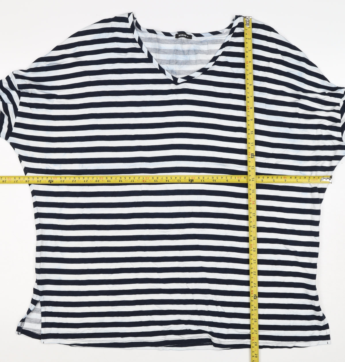 Roman Women’s Blue White Stripe V-Neck Tunic Top Size 18