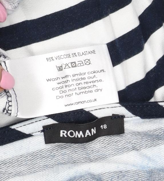 Roman Women’s Blue White Stripe V-Neck Tunic Top Size 18