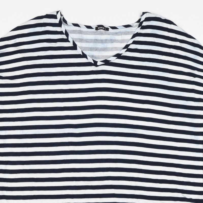 Roman Women’s Blue White Stripe V-Neck Tunic Top Size 18