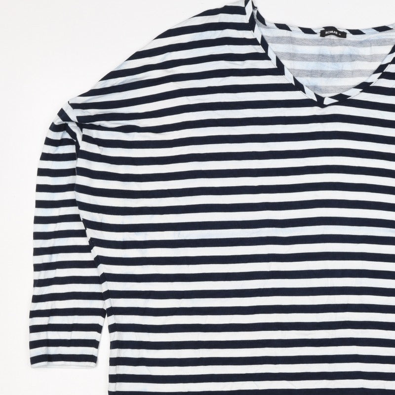 Roman Women’s Blue White Stripe V-Neck Tunic Top Size 18