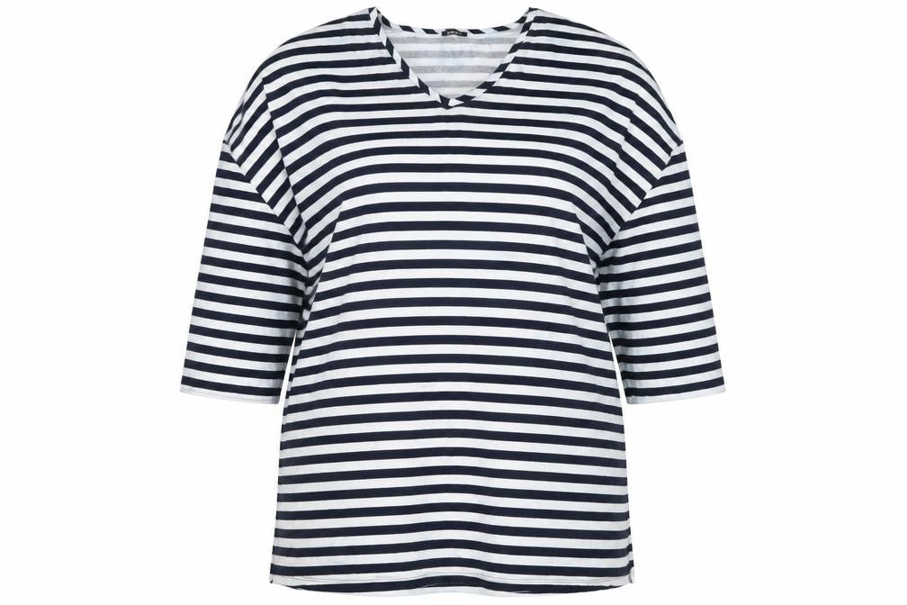 Roman Women’s Blue White Stripe V-Neck Tunic Top Size 18