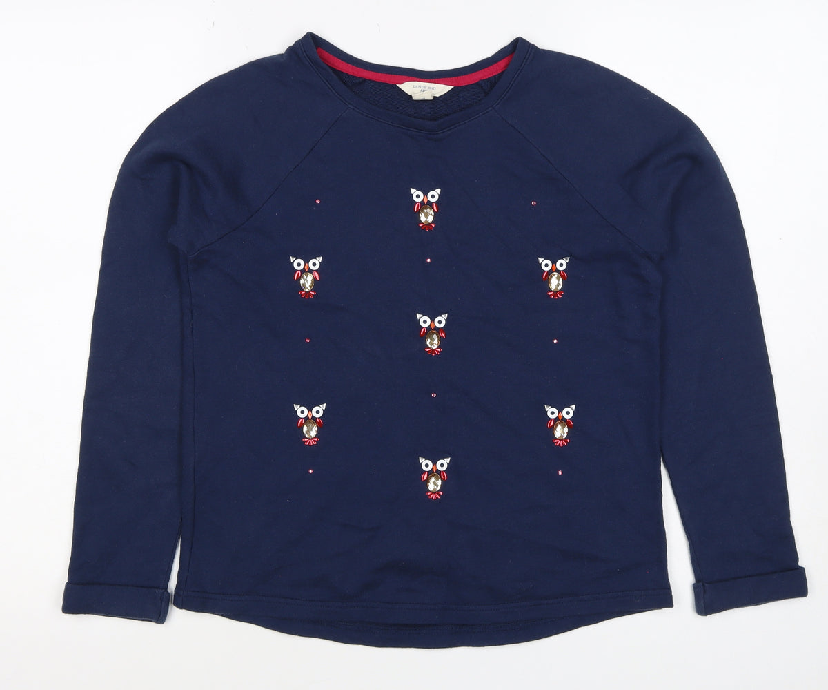 Lands' End Girls Navy Owl Embellished Long Sleeve Pullover Top 10-12 Years