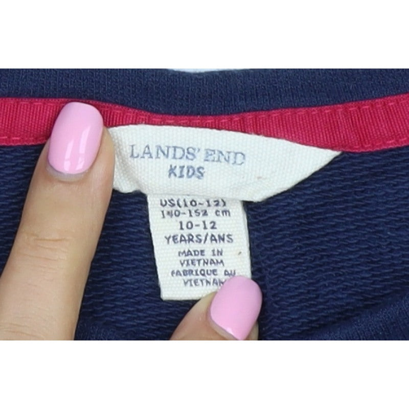 Lands' End Girls Navy Owl Embellished Long Sleeve Pullover Top 10-12 Years