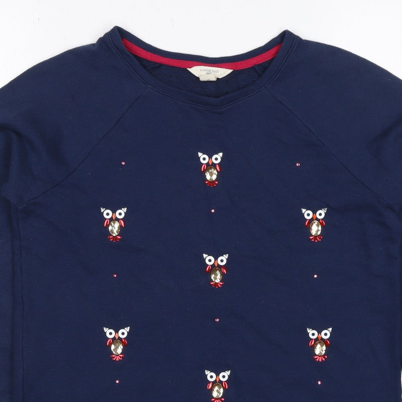 Lands' End Girls Navy Owl Embellished Long Sleeve Pullover Top 10-12 Years