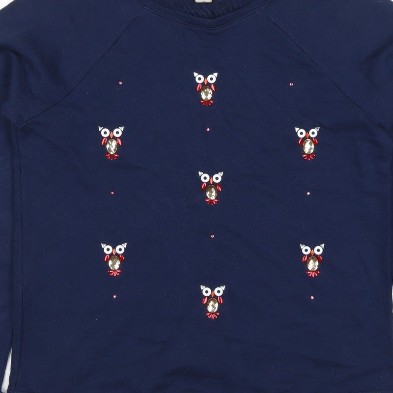 Lands' End Girls Navy Owl Embellished Long Sleeve Pullover Top 10-12 Years