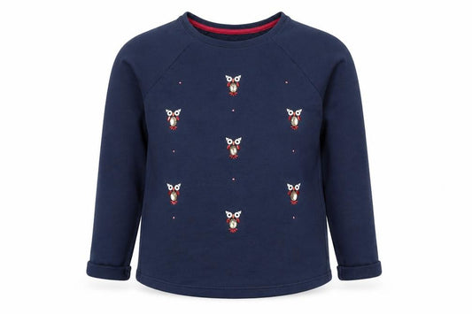 Lands' End Girls Navy Owl Embellished Long Sleeve Pullover Top 10-12 Years